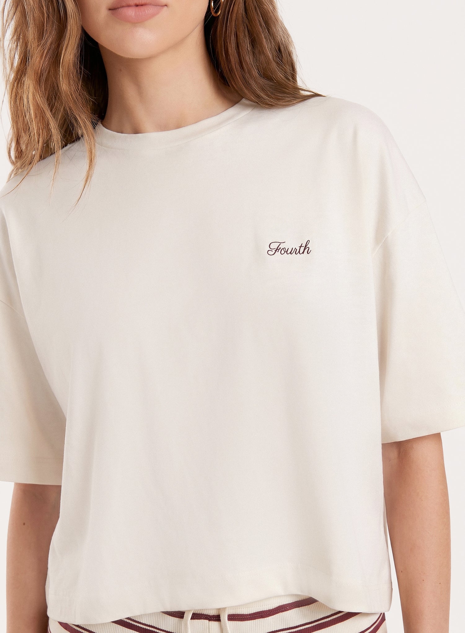 Cream Fourth Printed Cropped T-Shirt